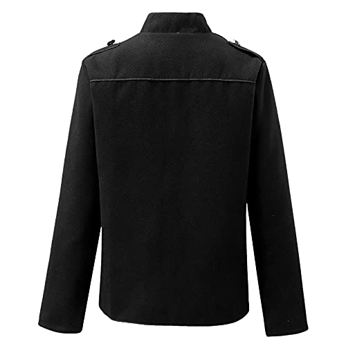 Zldhxyf Elegante chaqueta de traje para mujer con tira de botones, estilo militar, para el tiempo libre, para negocios, oficina, traje., Negro , M