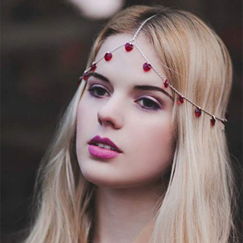 Zoestar Cadena de cabeza bohemia con colgante de corazón para novia, accesorios para el cabello, diadema para mujeres y niñas