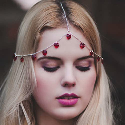 Zoestar Cadena de cabeza bohemia con colgante de corazón para novia, accesorios para el cabello, diadema para mujeres y niñas