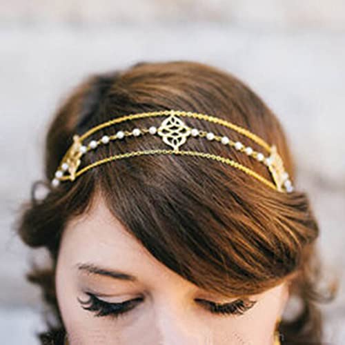 Zoestar Cadena de cabeza bohemia con perlas doradas para el cabello, joyería para el festival de graduación, diadema con borla, accesorios para el cabello para mujeres y niñas