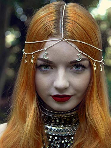 Zoestar Cadena de cabeza con capas bohemias con luna dorada, joyería para el pelo, accesorios para el cabello, diadema de moda para mujeres y niñas