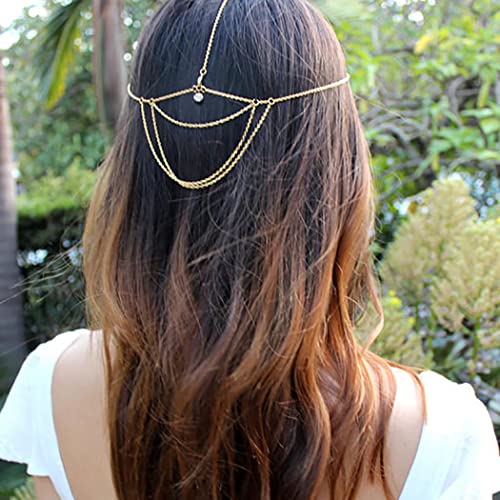 Zoestar Joyería de cadena de cabeza con capas bohemias de cristal dorado para novia, diadema de fiesta, accesorios para el cabello para mujeres y niñas