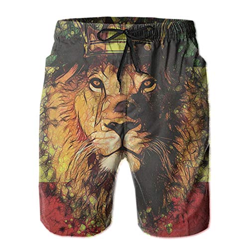 ZORIN Pantalones cortos de natación para hombre con diseño de corona reggae King Rasta Lion 3D verano, blanco, M