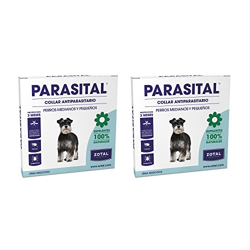 Zotal Parasital Collar Antiparasitario de 58 cm para Perros Pequeños y Medianos Pack de 2 - Repelente de Pulgas, Garrapatas y Mosquitos - Protege a tu Mascota Durante 6 Meses - 100% Natural