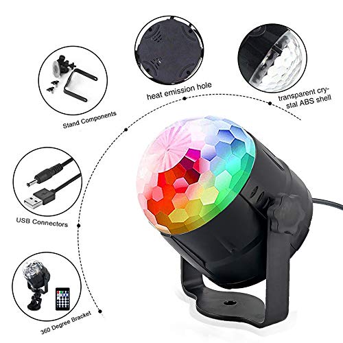 ZStarlite Bola de Luces Discoteca Giratoria para Fiesta con Cable USB, Disco Luz con 15 Colores de Iluminacion, Led Giratoria Luz para Festival,Bar