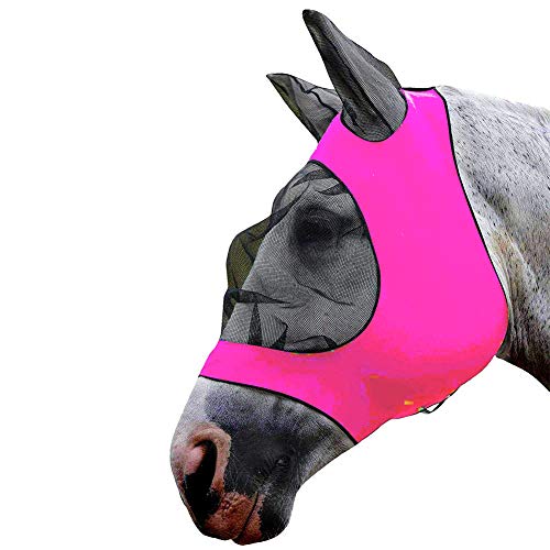 zunbo - Máscara antimoscas con orejas, protección contra rayos UV, malla flexible de licra para caballos (rosa)