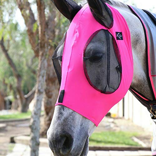 zunbo - Máscara antimoscas con orejas, protección contra rayos UV, malla flexible de licra para caballos (rosa)