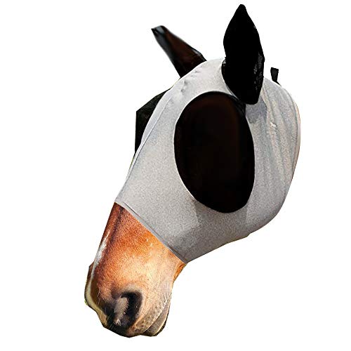 zunbo - Máscara antimoscas con orejas, protección contra rayos UV, malla suave de licra, para caballos, color gris
