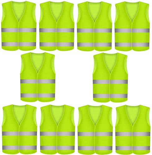10 Chalecos Reflectantes de Seguridad - Color Amarillo - Talla Única - Para Coche, Moto, Trabajo - Visibilidad a 360°