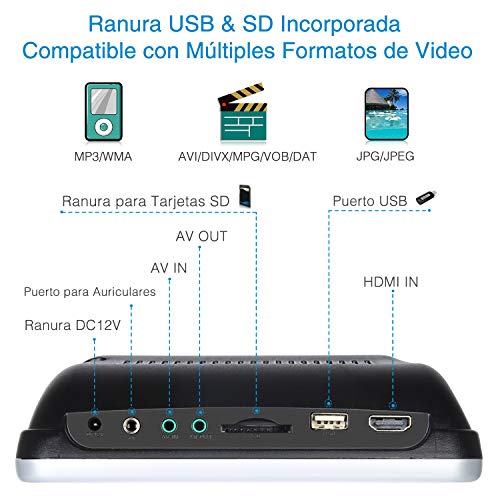 10,1” DVD para Reposacabezas de Coche con Entrada HDMI, Reproductor de DVD con HD Pantalla soporta USB/SD/AV-IN/AV-out, Región Libre - NAVISKAUTO