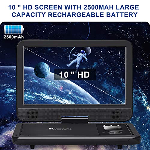 10,1 " Reproductor de DVD portátil con Entrada HDMI, Batería de 2500 mAH, Soporte de Sincronización de Móvil / TV, CD / DVD / USB, Soporte para Reposacabezas de Coche - NAVISKAUTO