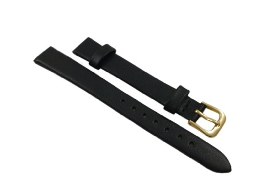 10mm Suave Cuero de Becerro Pulsera de Reloj en Negro con Hebilla en Oro