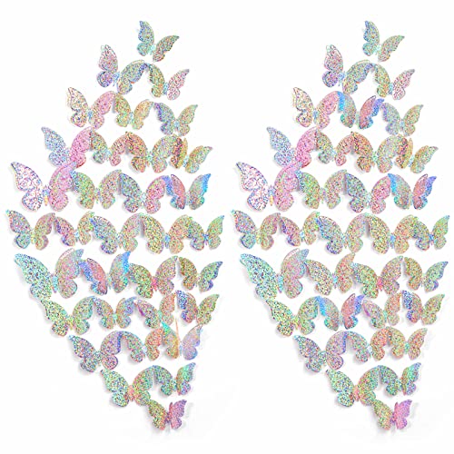 120 Piezas 60 Pares de Pegatinas de Mariposas Extraíbles Decoración de Pared de Mariposa 3D en Capas Calcomanías Murales Huecas Artesanías de Pared (Color Fresco, Patrón de Puntos)