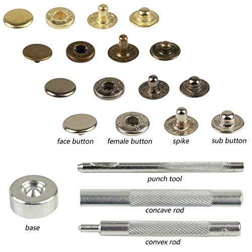 160 sets de corchetes metal artesanía KAKOO de kit snap botón para reparar chaqueta de 12.5mm snaps botones de presión de cuero de herramineta conjunto bronce presión de vaquero