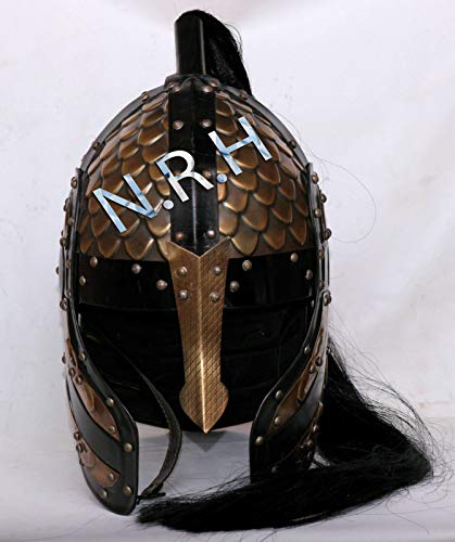 18GA acero Larp medieval Hussars casco Norman Viking casco con réplica penacho negro