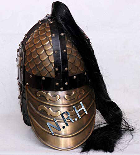 18GA acero Larp medieval Hussars casco Norman Viking casco con réplica penacho negro