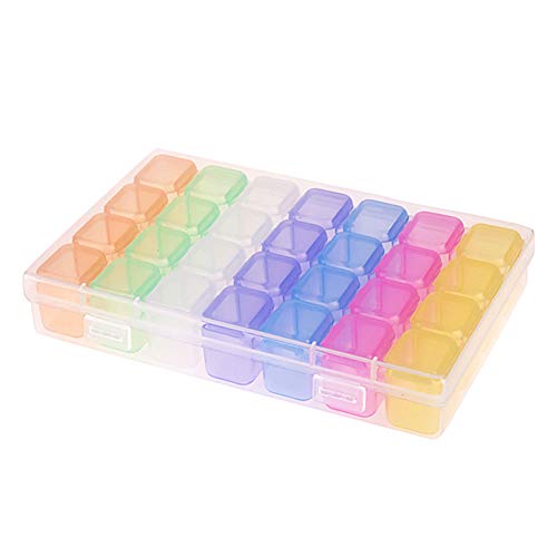 1Pack 28 cuadrículas diamante bordado caja de plástico de almacenamiento de cajas de uñas de arte Accesorios Organizador Caja de almacenamiento joyas para artículos pequeños (multicolor)