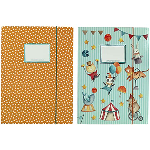 2 carpetas escolares para niños DIN A4 | motivo circo - carpeta de correo para alumnos de primaria - coleccionista de cuadernos - grapadora de silla de montar - juego número 3