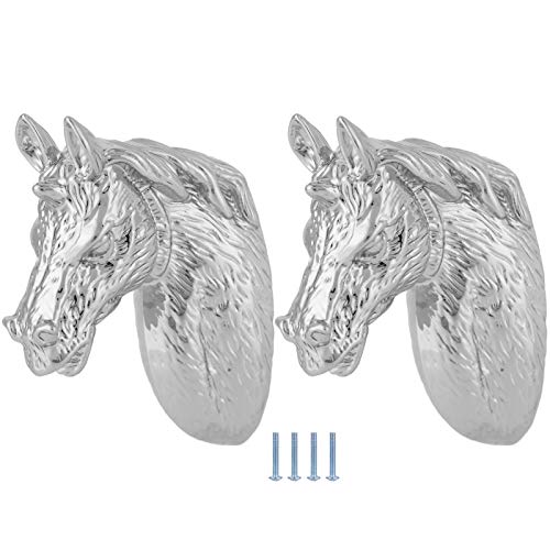 2 Juegos de Tiradores de Armario Impermeables fáciles de Instalar Mango de Cabeza de Caballo de aleación de Zinc Cómodo para Mantener el Proceso de galvanoplastia para Cocina(3999 Silver Horse)