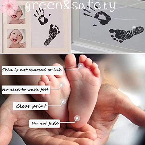 2 Piezas Almohadilla de Tinta para Bebé, Kit de Impresión de Pie o Mano para Bebé, con 4 Tarjetas Impresas, Sello Táctil Limpio, Adecuado para Bebés de 0 a 6 Meses (Negro)