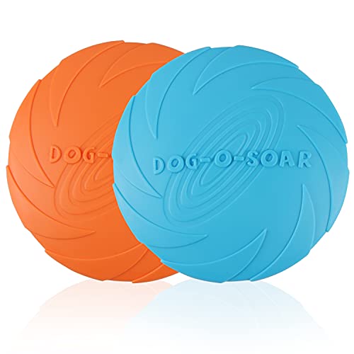 2 Piezas Frisbees de Perro, Juguete de Disco Volador para Perro, Perros interactivos Frisbee, Juguete para Masticar Mascotas de Goma, Ideal para Entrenar, lanzar, atrapar y Jugar(Naranja/Azul)