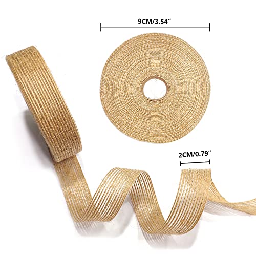2 rollos de cinta artesanal de yute y 1 paquete de hilo de yute natural, cinta de arpillera rústica natural de 20 m (2 cm) y cuerda de yute de 5 m (3 mm), para embalaje de regalo