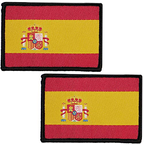 2 x Parches Bordados Bandera España con Colores Oficiales - Escudo bordado - Parches Moteros Bordados - Parches Militares - 75 x 50 mm