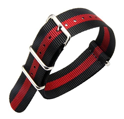 20 mm de una Sola Pieza Correas de Reloj de Estilo de la perlón de Nylon Negro/Rojo de los Hombres exquisitos Correas Textiles