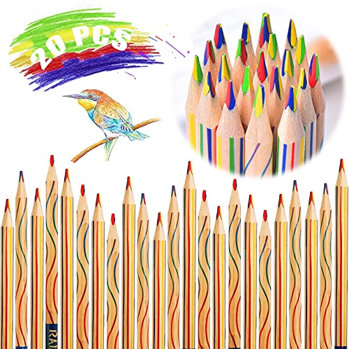 20 Piezas Lápices De Colores Para Niños Set Lápices De Colores Arcoiris Profesional Lápices De Colores Del Arco Iris Lápiz De Madera Para Arte Dibujo,Escritura, Colorear y Bosquejar Para Adultos Niños