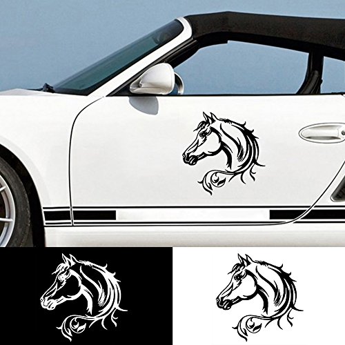 20 x 20 cm de pegatinas reflectantes para coche, diseño de cabeza de caballo con animales, modelo de cuerpo, pegatinas decorativas, pegatinas para coche, color negro y blanco (negro)