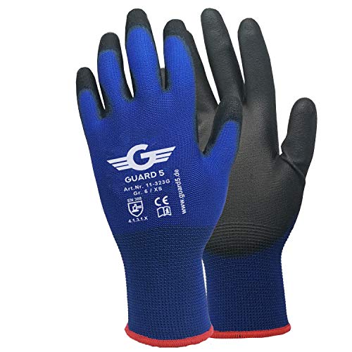 24 pares de guantes de trabajo, GUARD 5, guantes de punto de nailon con revestimiento de poliuretano, excelente agarre y muy buenas características de montaje, según EN388 (9/L)
