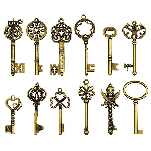 24 piezas grandes llaves de esqueleto de bronce antiguo llave rústica para la decoración de la boda Favor, colgantes del collar