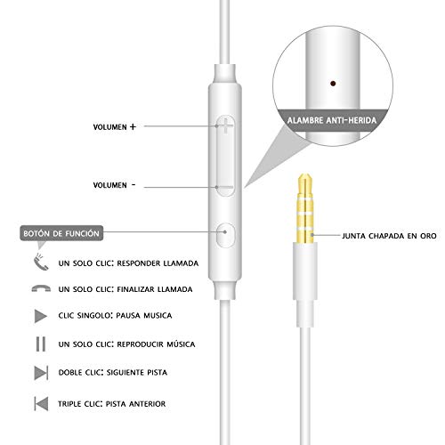 【2Pares Negro + Blanco】 Auriculares MAS CARNEY WH6 estéreo con micrófono y Control de Volumen Compatible con teléfono móvil, computadora, computadora portátil, MP3