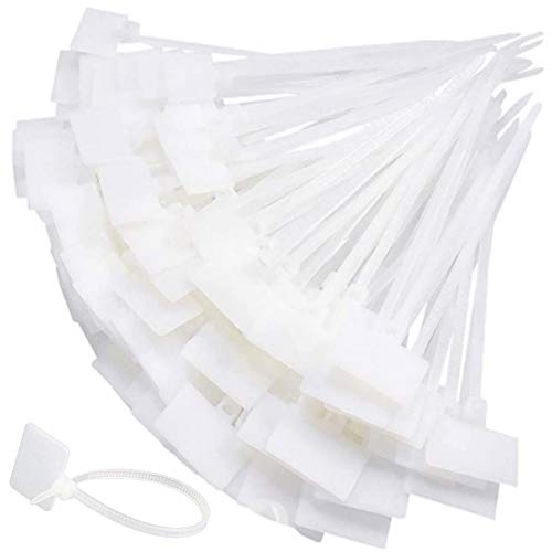 300 Piezas Bridas Blancas Bridas Plastico Blancas Bridas Blancas Largas Blanco Bridas Cables de Nylon Etiqueta de Cable Organizador de Cables Escritorio Organizador Lazos con Etiqueta de Escritura