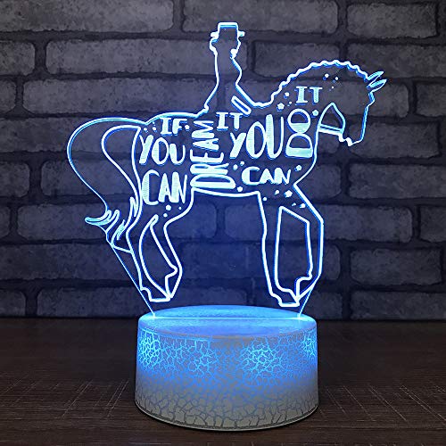 3D Illusion La chica de caballo. Lámpara luces de la noche ajustable 7 colores LED Creative Interruptor táctil estéreo visual atmósfera mesa regalo para Navidad