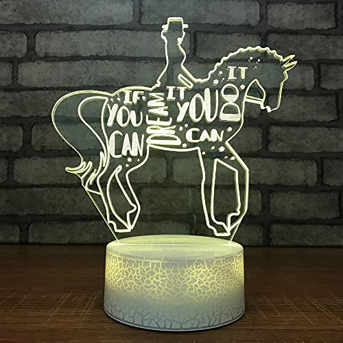 3D Illusion La chica de caballo. Lámpara luces de la noche ajustable 7 colores LED Creative Interruptor táctil estéreo visual atmósfera mesa regalo para Navidad