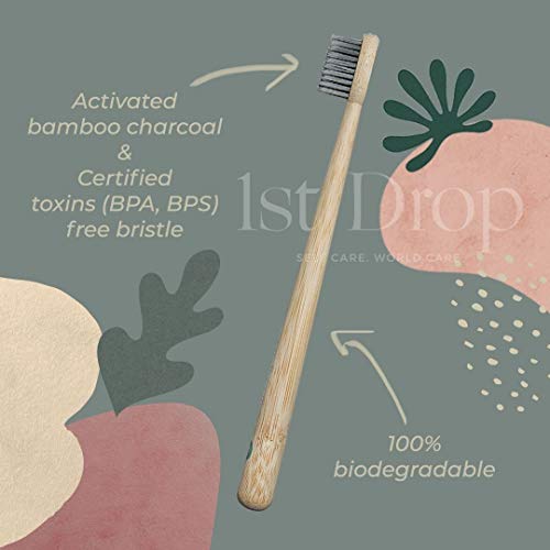 4 Cepillos de dientes de Bambú ecológico para adultos, cerdas medias naturales con carbón activado, mango de madera biodegradable, vegano, ecológico, sin BPA ni BPS, cuatro colores BPA free, 1stDrop