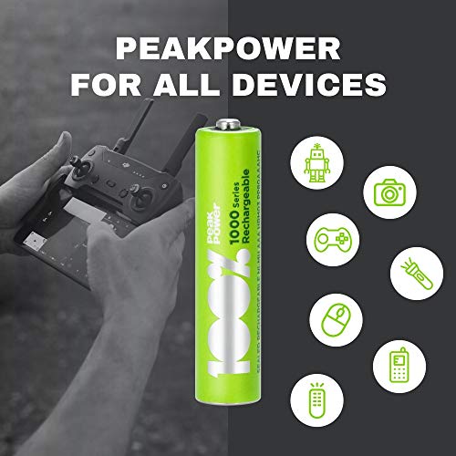 4 x pilas recargables AAA 800 mAh 100% PeakPower NiMH batería recientemente liberada baterías recargables, comprometidas a mantener tu dispositivo encendido el 100% del tiempo