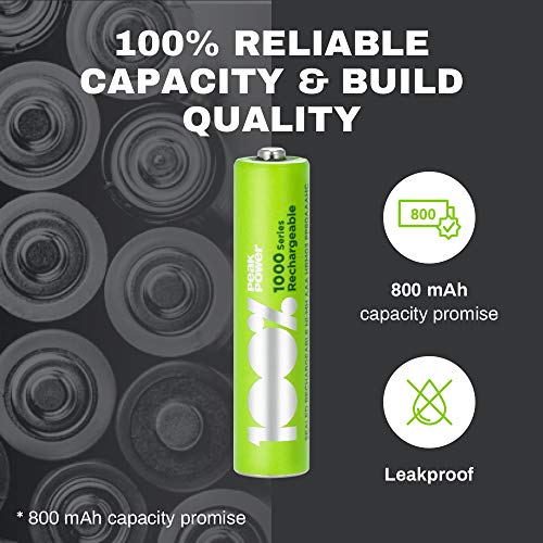 4 x pilas recargables AAA 800 mAh 100% PeakPower NiMH batería recientemente liberada baterías recargables, comprometidas a mantener tu dispositivo encendido el 100% del tiempo