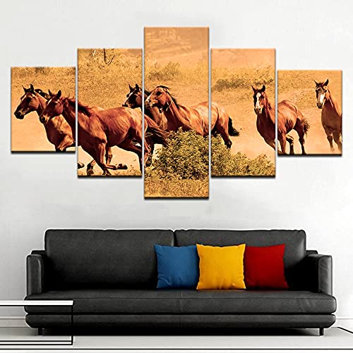 5 piezas de pintura en lienzo, imágenes de impresión de caballo feliz, decoración del hogar, impresión en HD, póster, impresiones modulares A53 L