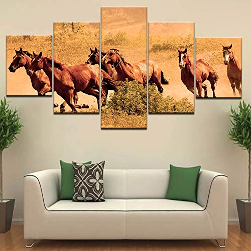 5 piezas de pintura en lienzo, imágenes de impresión de caballo feliz, decoración del hogar, impresión en HD, póster, impresiones modulares A53 L