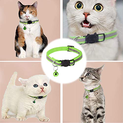 6 Piezas Collar de Gato Verde Fluorescente Collares Reflectantes para Gatos Collares de Gato Ajustables Collar de Gato con Campana y Hebilla para Mascotas para Gatos DoméSticos Perro PequeñO