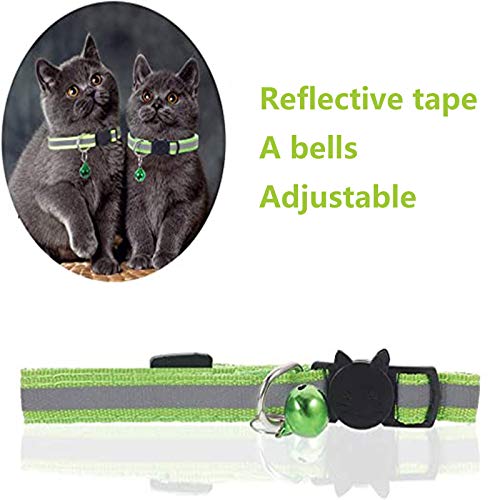 6 Piezas Collar de Gato Verde Fluorescente Collares Reflectantes para Gatos Collares de Gato Ajustables Collar de Gato con Campana y Hebilla para Mascotas para Gatos DoméSticos Perro PequeñO