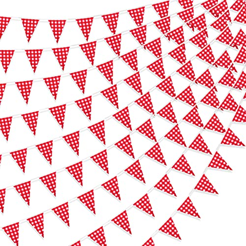 60 Piezas 85,3 Feet Banderas a Cuadros Roja y Blanca de Fiesta Bandera de Banderín a Cuadros Banner a cuadros de Suministros de Fiestas de Cuadros Banderín a Cuadros Rojo para Cumpleaños