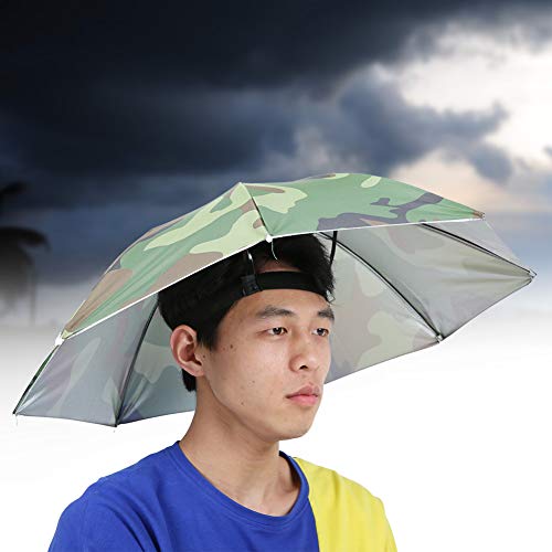 65cm sombrilla sombreros para la cabeza protector solar a prueba de viento paraguas montado en la cabeza sombrero plegable superior pesca al aire libre jardinería(Camuflaje)