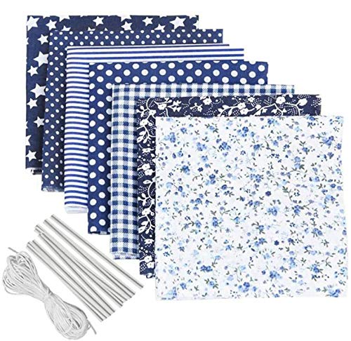 7 piezas de tela floral, cuadritos de tela de algodón para bricolaje con tira de clip de puente de nariz de cuerda elástica, hojas de tela para manualidades