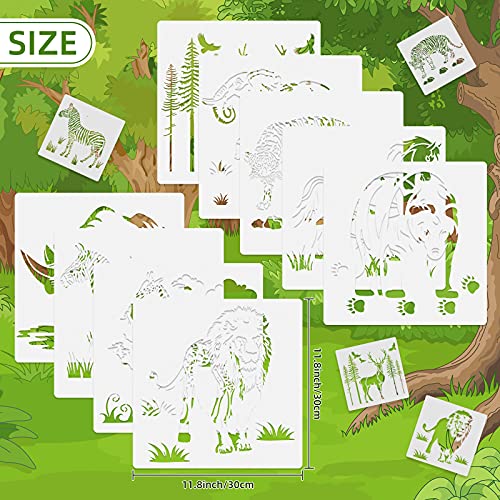 9 Plantillas Reutilizables de Pintura de Animal Plantilla de Dibujo Artesanal de Oso Tigre Elefante Caballo León Jirafa Cebra Rinoceronte Ciervo para Tarjeta Álbum de Recortes (12 Pulgadas)