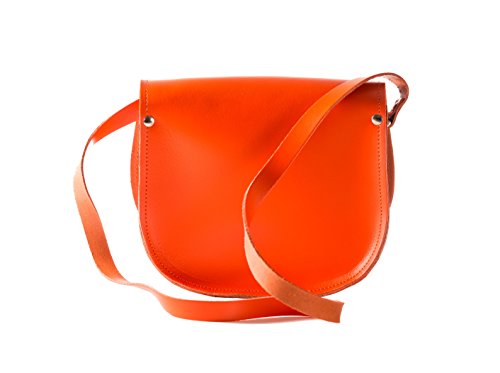 A to Z Leather Brillante Naranja real del bolso de la silla de montar de cuero Crossbody con cierre de hebilla y correa ajustable