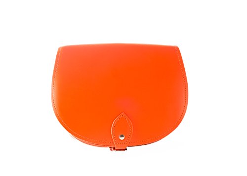A to Z Leather Brillante Naranja real del bolso de la silla de montar de cuero Crossbody con cierre de hebilla y correa ajustable