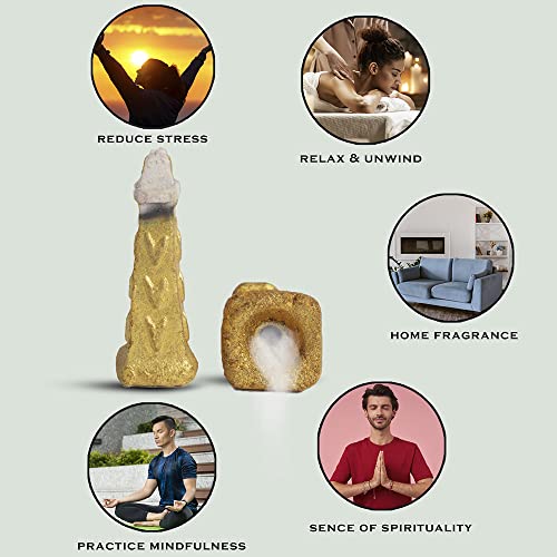 Aakriti Conos de incienso de reflujo de , incienso de cascada natural hecho a mano, rosa, sándalo, pachulí, lavanda para meditación, aromaterapia y yoga -100 piezas (juego dorado)
